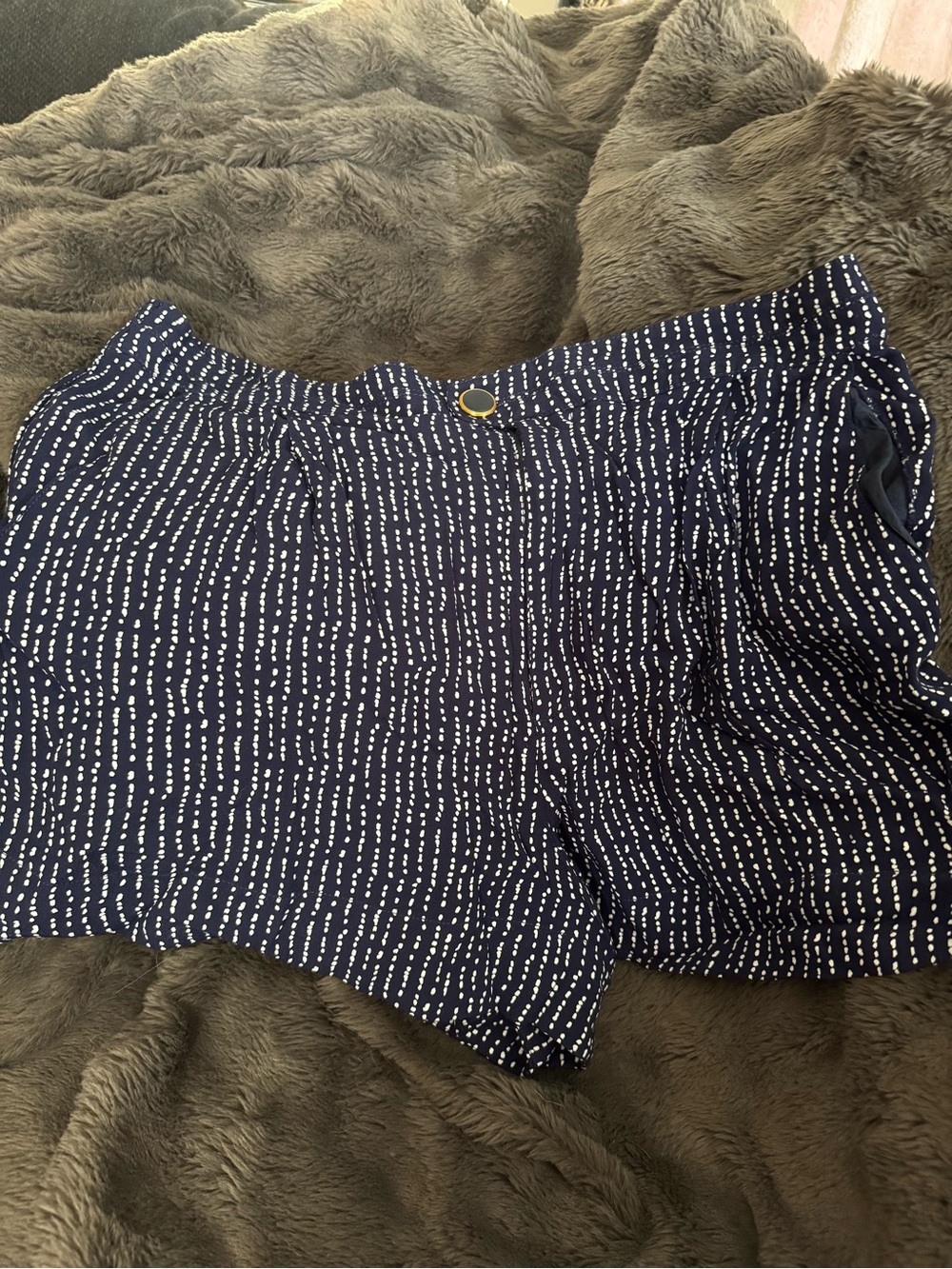 Anthropologie Navy Dot-Stripe High Waist Shorts